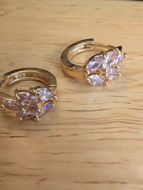 Gold Hoop Earrings with Pink Marquise Crystals